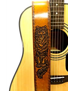 Hand Tooled Leather Wolf Guitar Strap