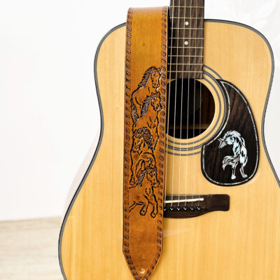 Wild Horses Hand Tooled Leather Guitar Strap