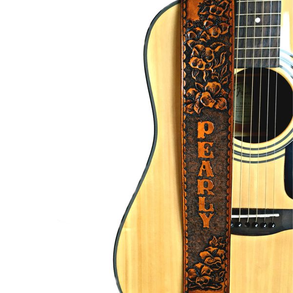 hibiscus-flower-personalized-hand-tooled-leather-guitar-strap-the-leather-smithy