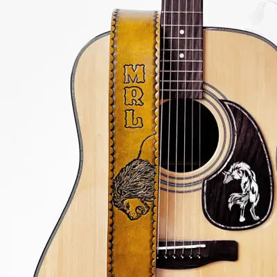 Lion Personalized Leather Guitar Strap