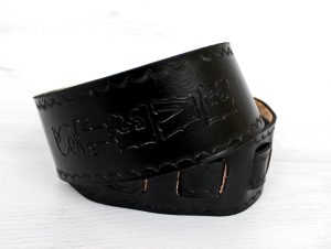 Personalized Black Leather Guitar Strap