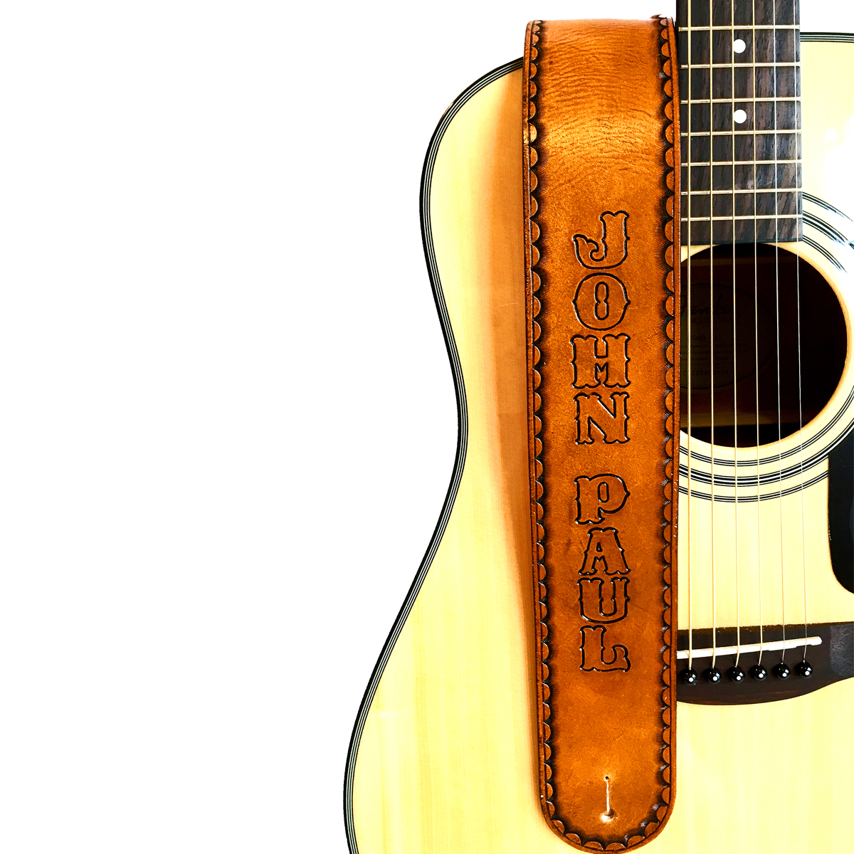 Rustic Personalized Tan Leather Guitar Strap