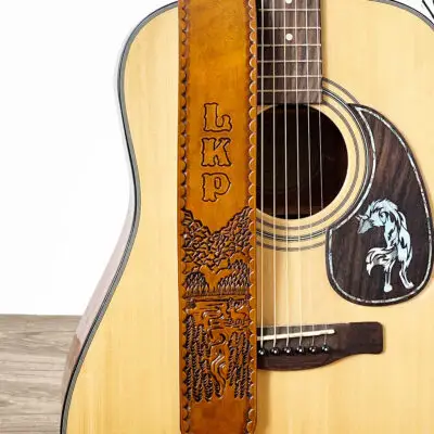 River in the mountain personalized leather guitar strap