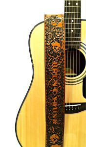 Roses and Skulls Personalized Leather Guitar Strap