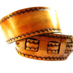Tan Leather Guitar Strap with Scallop Border