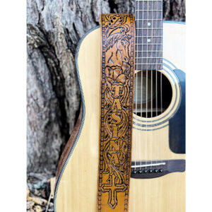 Western Horse Personalized Tan Leather Guitar Strap