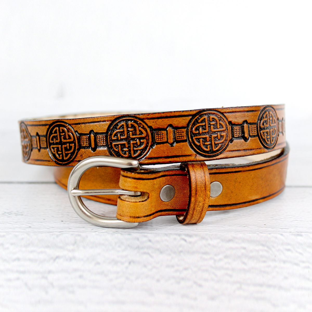 Celtic buckle Leather Belt Handmade To Custom Fit YOU  22" to extra long 66 inch 