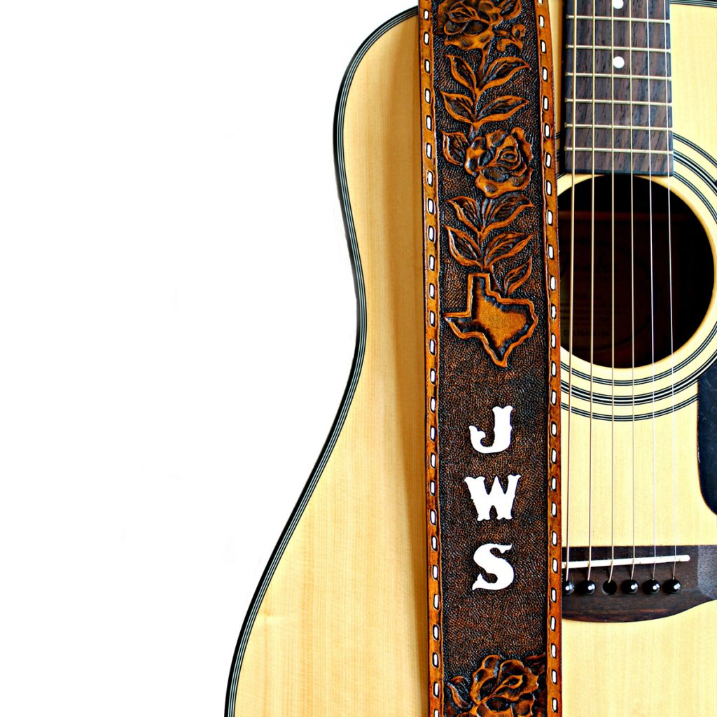 Leather Guitar Strap with Custom Hand Tooled Design