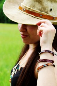 Turquoise Rivet Leather Hat Band with Buckle
