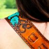 Turquoise Flower Women's Hand Tooled Leather Guitar Strap