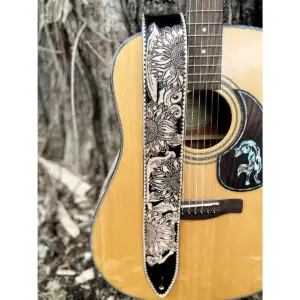 Black Sunflower Leather Guitar Strap