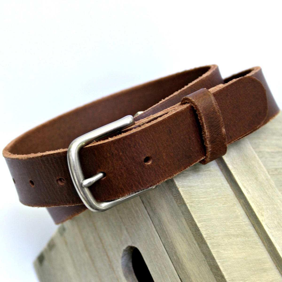 Men's Heavy Distressed Buffalo Brown Leather Belt