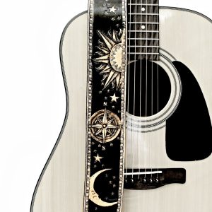 Moon Sun Compass Rose Black Leathe Guitar Strap