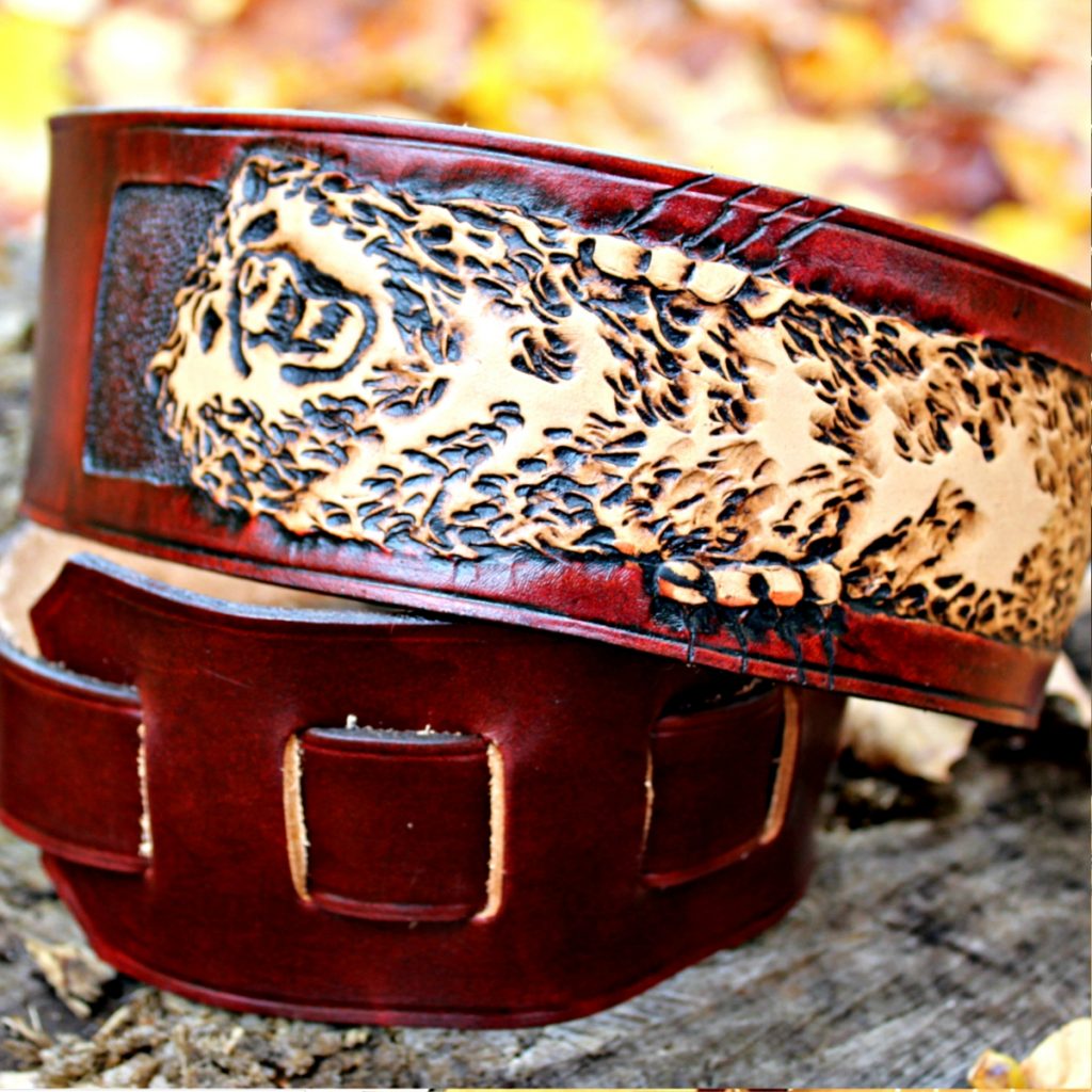 Polar Bear Hand Tooled Leather Guitar Strap