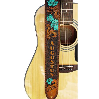 Personalized Lily Flower Leather Guitar Strap