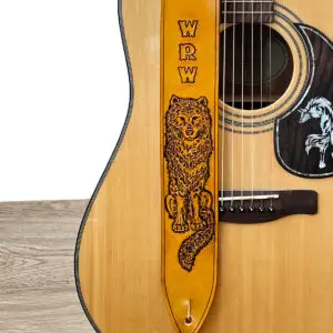 Wolf Personalized Hand Tooled Leather Guitar Strap