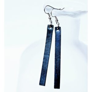 Blue Long Leather Bar Drop Earrings