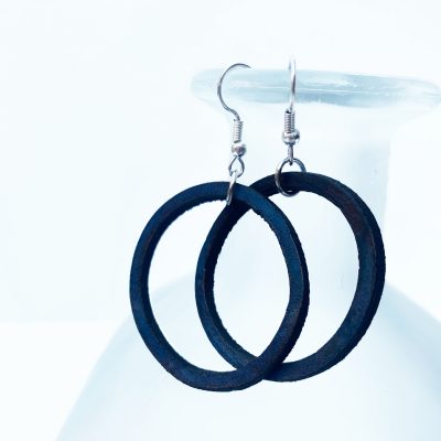 Blue Leather Hoop Earrings