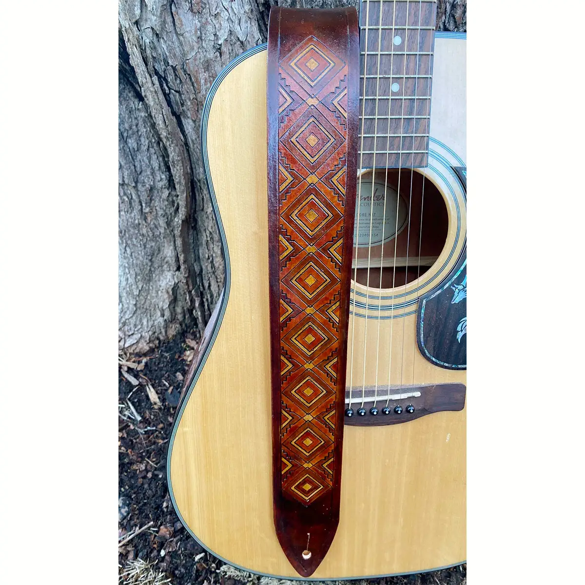 Reddish Brown Diamondback Leather Guitar Strap