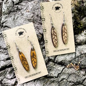Leather Feather Drop Earrings
