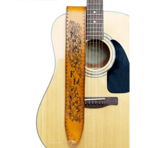 Engraved Personalized Floral Leather Guitar Strap