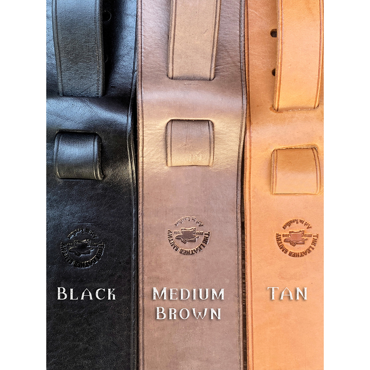 Guitar Strap color options: black, brown, tan