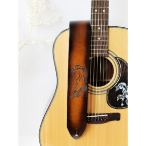 Brown Airbrushed Engraved Horse Guitar Strap