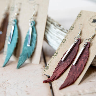 Leather Feather Earrings with Titanium Bar