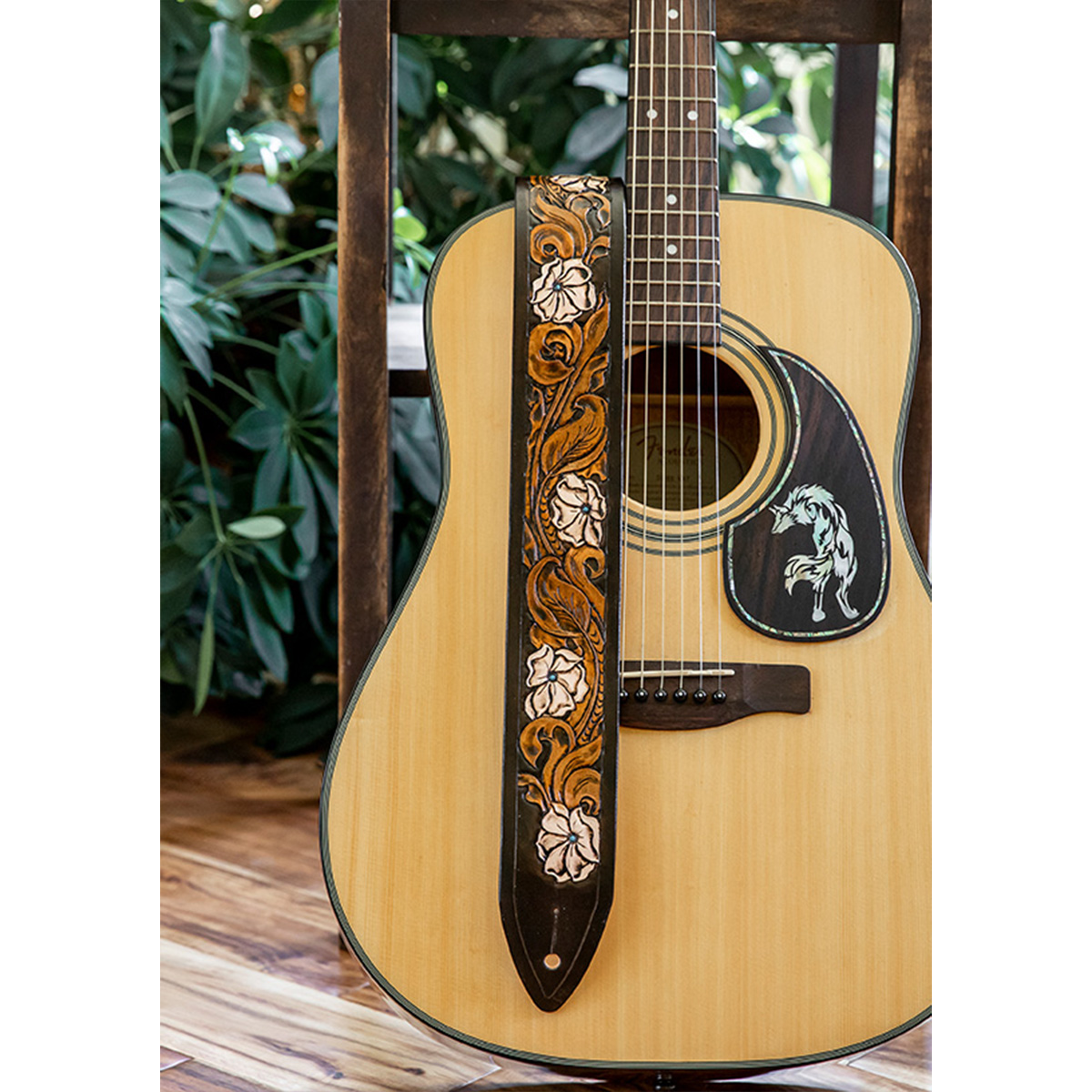 Floral Leather Guitar Strap