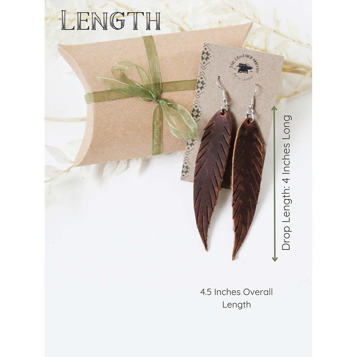 Leather Feather Earrings Length