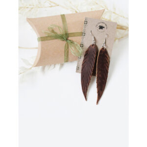 Brown Leather Feather Earrings